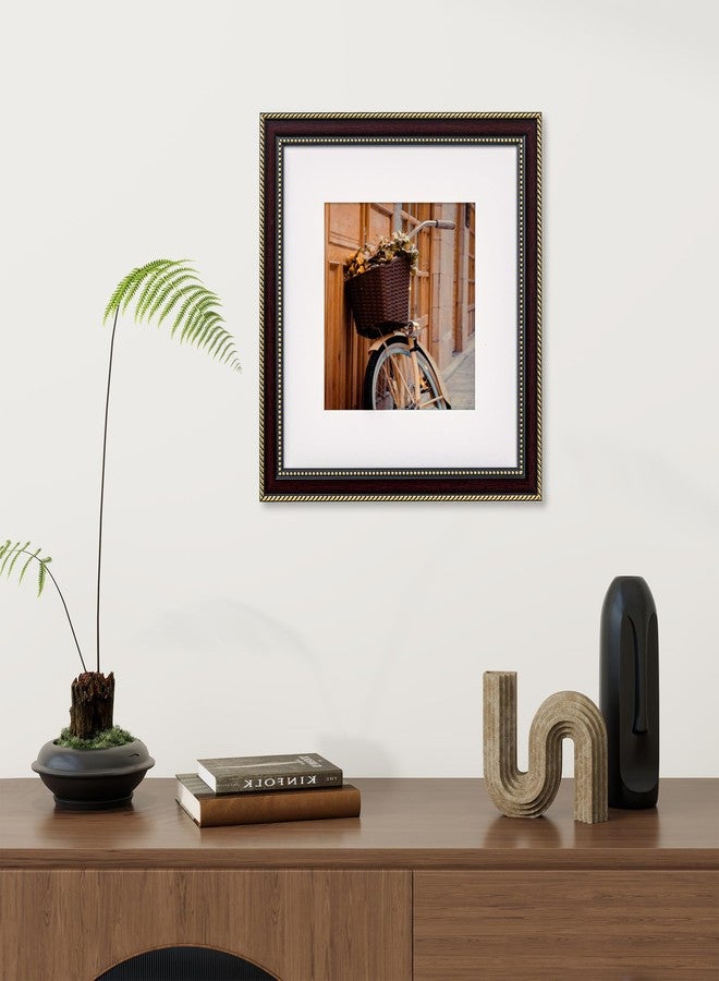 FLYJOE 12x12 Square Picture Frame with Mat for 8x8-12x12 Frame with Gold Beaded Trim - Plexiglass - Wall Mount Display Horizontally or Vertically - Hanging Hardware Included - Mahogany - Image 2
